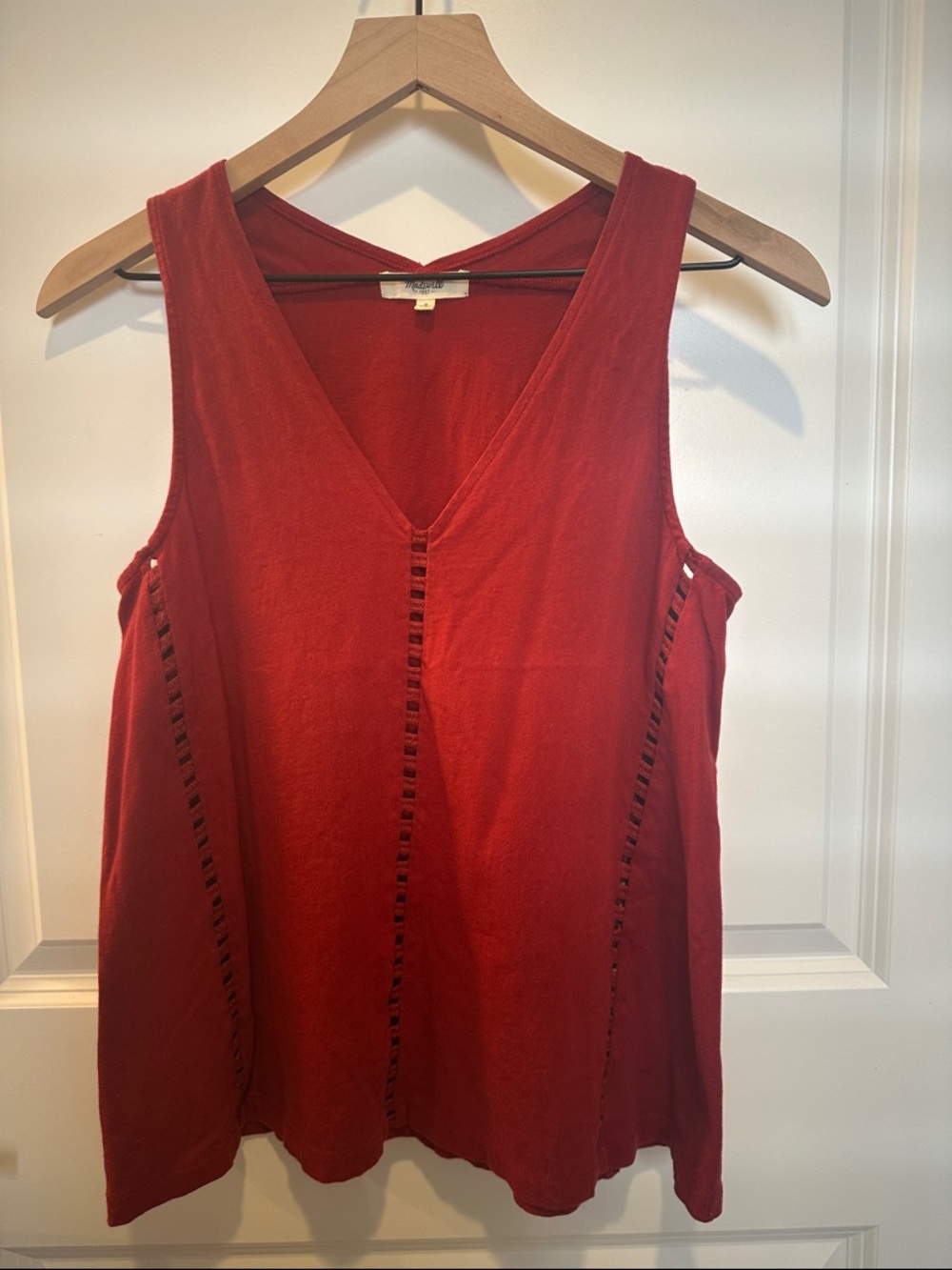Madewell Rust Red V-Neck Ladder-Trim Tank